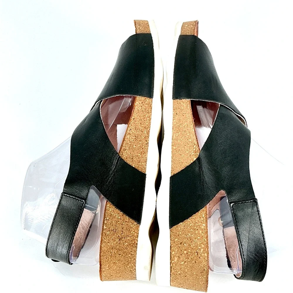 Pikolinos Black Size 9.5 Leather Crisscross Wedge Slingback Sandals Mahon Spain - Picture 6 of 13